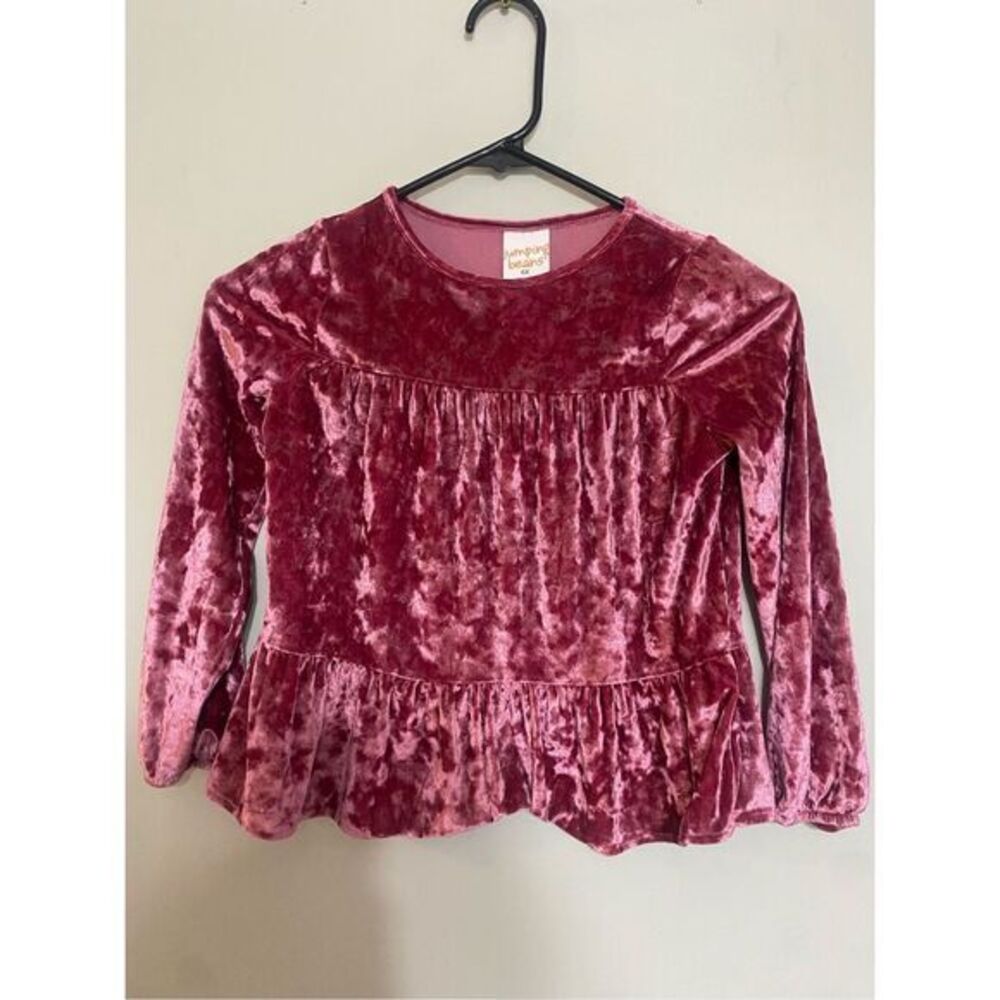 Girls pink velvet feel long sleeve shirt size 6 x